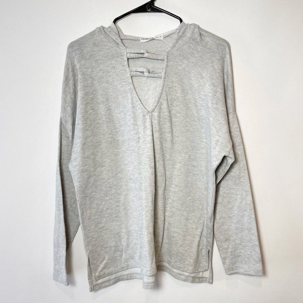 Project Social T Womens Carre Knot Neck‎ Hoodie Sweatshirt Gray M Long Sleeve